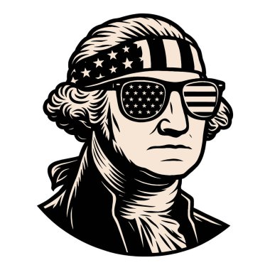 Amerikan Bayrağı Bandana ve güneş gözlüğü takan George Washington 'ın vektör çizimi