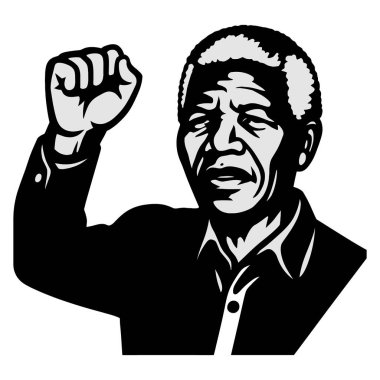 Nelson Mandela 'nın Kaldırılmış Yumruklu Siyah ve Beyaz Vektör İllüstrasyonu
