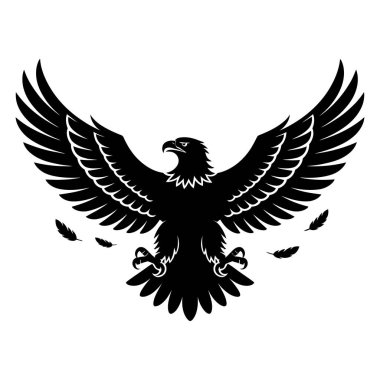 Siluet Kartal. Kanatları açık ve tüylü vektör çizimi var.