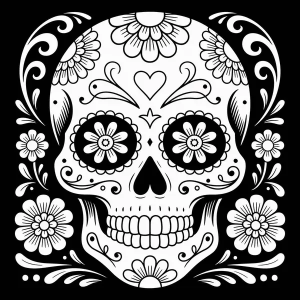 Siluet Şekerli Kafatası Tasarım Vektör Çizimi