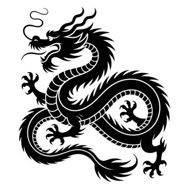 Güçlü siyah-beyaz Çin ejderha vektör çizimi