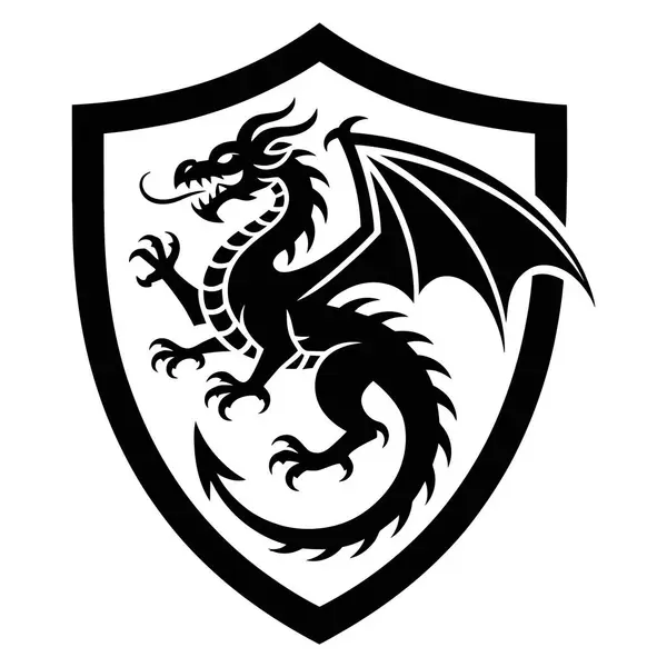 Heraldic kalkan grafik tasarımı üzerinde siyah ejderha