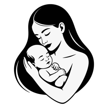 Uyuyan bebeğini sevgi dolu bir kucak vektöründe tutan silüet bir annenin tasviri