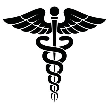 Kanatlı ve dolambaçlı yılan vektörlü bir siluet caduceus sembolü.