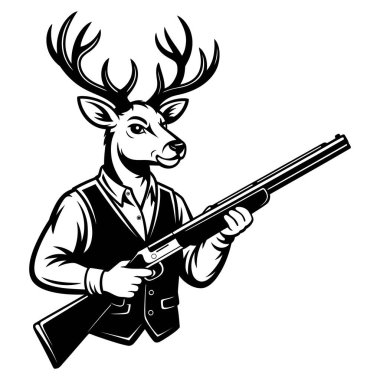 Siluet Geyik Adam bir av tüfeği illüstrasyonu tutuyor.