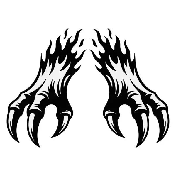 Siluet simetrik canavar pençeleri ve alev vektörü çizimi