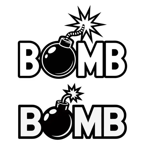 Yanmış fünyeli Siluet Bombaları ve arkalarında vektör illüstrasyonları olan kelime bombası.
