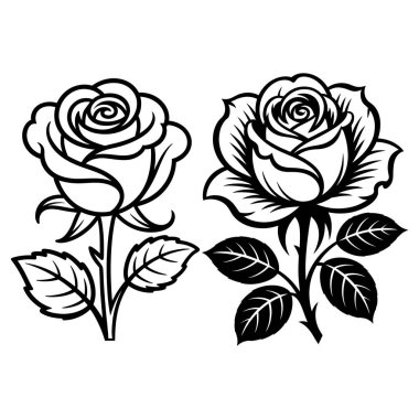 Gül çiçeği çizgisi sanat vektörü çizimi, zarif çiçek çizgisi seti