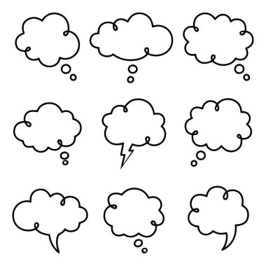 Konuşma balonu çizgisi sanat vektörü illüstrasyonu, bulut düşünce ana hatları simgesi seti