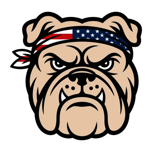 Kızgın buldog suratlı, Amerikan kafa bandı vektör çizimi takıyor.