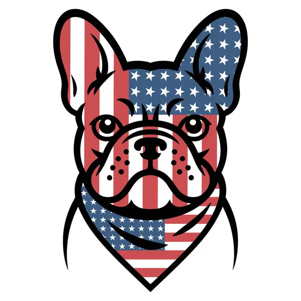 Amerikan bayrağı desenli bulldog köpek kafası illüstrasyonu