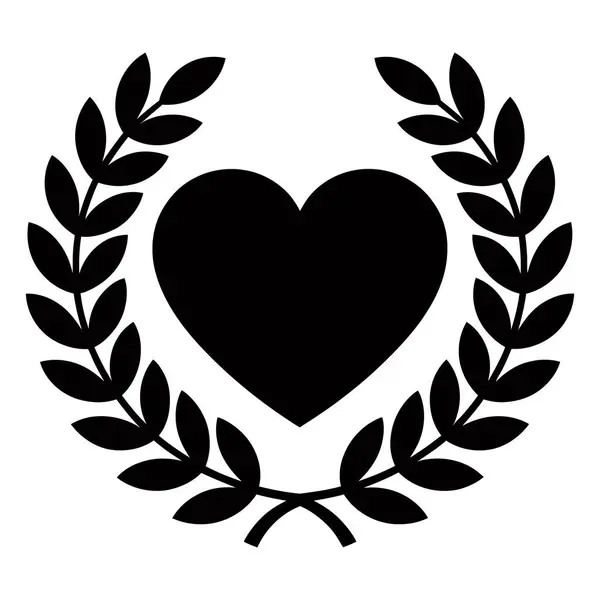  Defne çelenginde zarif kalp minimalist siyah siluet vektör çizimi