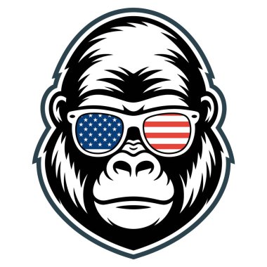 Goril güneş gözlüğü takıyor ve Amerikan bayrak illüstrasyon maskotu