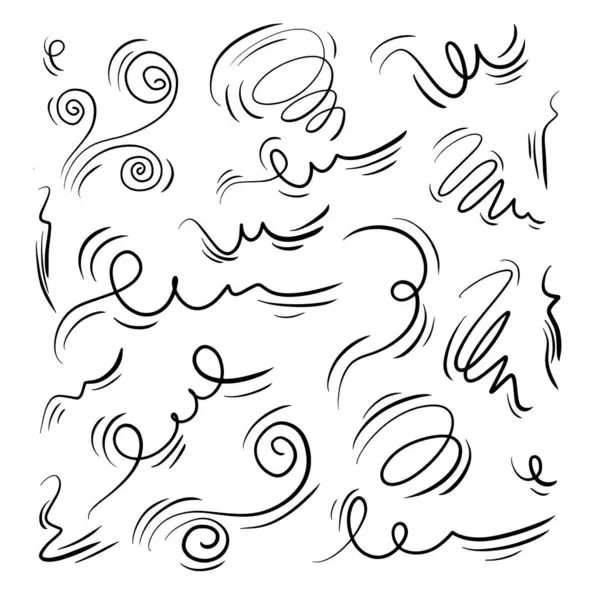Doodle rüzgar çizgisi çizimi hazır. El çizimi rüzgar hareketi, hava üfleme, girdap elementleri. Hava üfleme hareketi çizimi, soyut çizgiler.