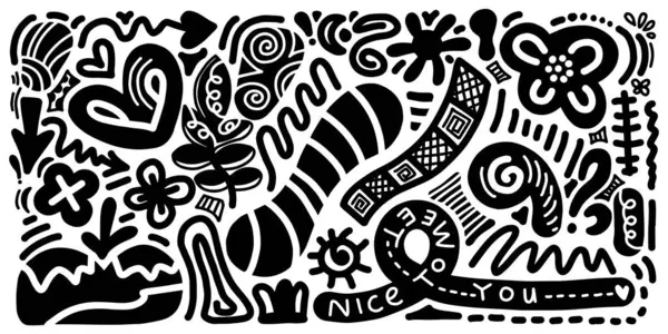 Saf, soyut şekiller çıkartma paketi. Eğlenceli çiçekler, kabarcıklar, yıldızlar, daireler, moda 90 'ların çizgi film tarzında tipografi