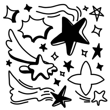 El çizimi ışık, yıldız ve ışıltı efekti karalama stilinde çizimler.