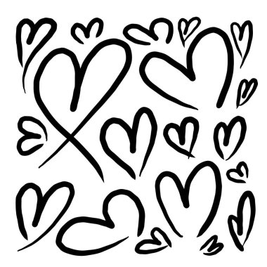 Beyaz arkaplanda izole edilmiş kalp şeklindeki karalama seti.