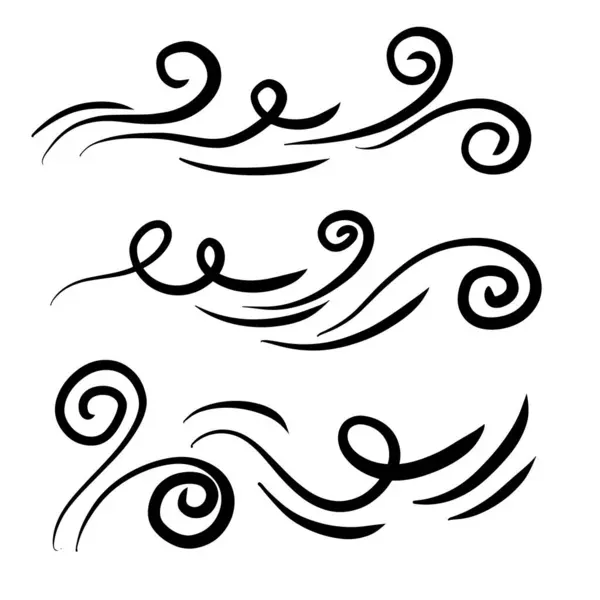 Rüzgâr hareketi. soyut hava girdapları, üfleme dalgaları, kıvrımlar siyah renklerde.