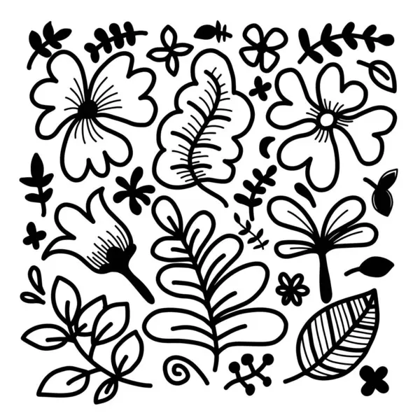 El çizimi vektör botanik dallar, çiçek ve yapraklar