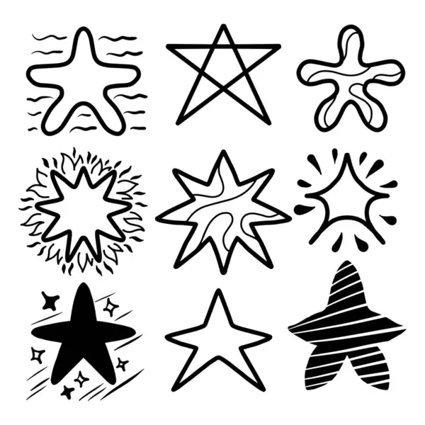 Beyaz arkaplanda izole edilmiş siyah el karalama yıldızları kümesi.