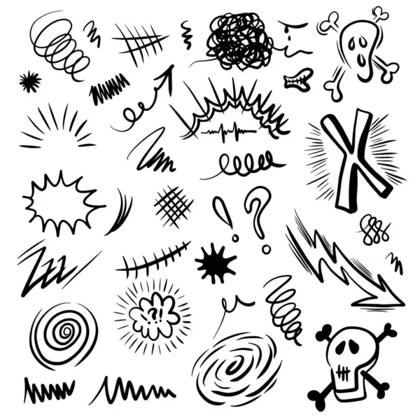 Çizgi film çizimi stile elle çizilmiş küfür simgeleri. Konsept tasarımı için basit karalama ögeleri