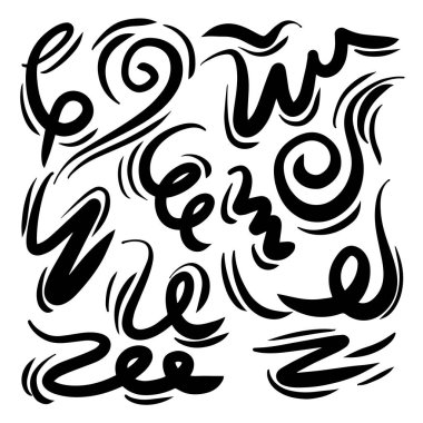 Doodle rüzgar çizgisi çizimi hazır. El çizimi rüzgar hareketi, hava üfleme, girdap elementleri. Hava üfleme hareketleri, soyut çizgiler. İzole vektör illüstrasyonu.