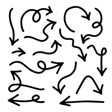 El çizilmiş oklar ayarlandı, vektör illüstrasyon grafik tasarım ögeleri.