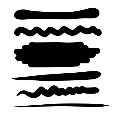 Çizgiler, el çizgileri, karalama çizgileri, farklı kalınlık fırça çizgileri. Karalama çizgilerinin vektör illüstrasyonu.