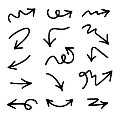 El çizilmiş vektör okları kümesi beyaz arkaplana karalama yapar.
