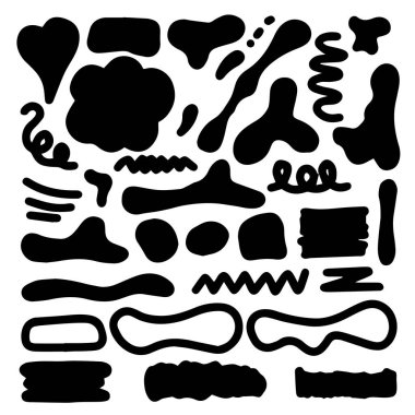 Soyut siyah mürekkep lekesi arkaplanı ve diğer şekil öğeleri. Vektör çizimi. Kart ve el ilanları tasarımı için