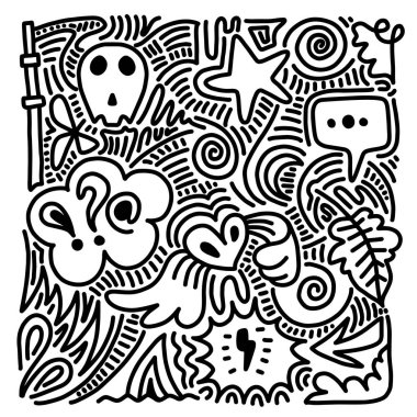 Örtüler, arka planlar ve daha fazlası için eşsiz ve farklı şekillerde sevimli el çizimleri.