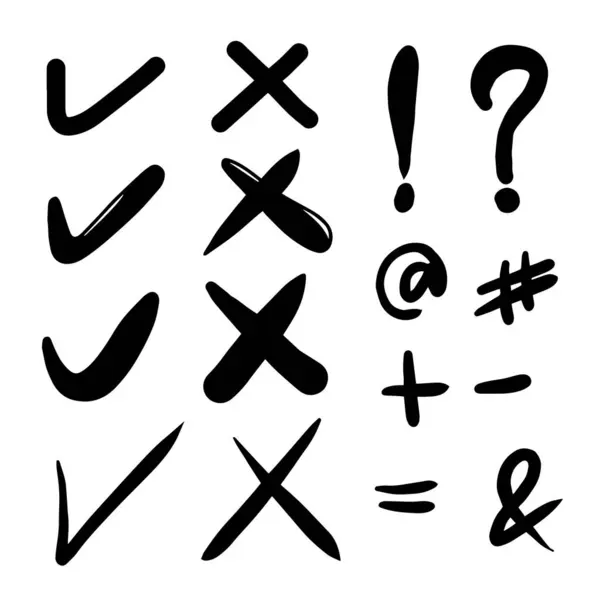El çizimi biçiminde işaret simgesini işaretle. İzole edilmiş arkaplanda el yapımı karalama vektör çizimi. Çapraz, quustion işareti, ekzilamasyon işareti iş işareti konsepti.