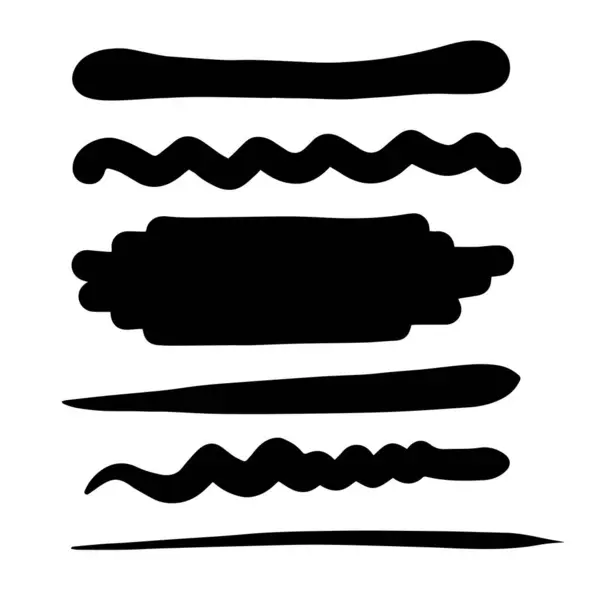 Çizgiler, el çizgileri, karalama çizgileri, farklı kalınlık fırça çizgileri. Karalama çizgilerinin vektör illüstrasyonu.