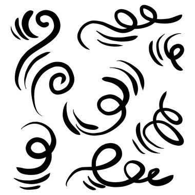 Doodle rüzgar çizgisi çizimi hazır. El çizimi rüzgar hareketi, hava üfleme, girdap elementleri. Hava üfleme hareketleri, soyut çizgiler. İzole vektör illüstrasyonu.