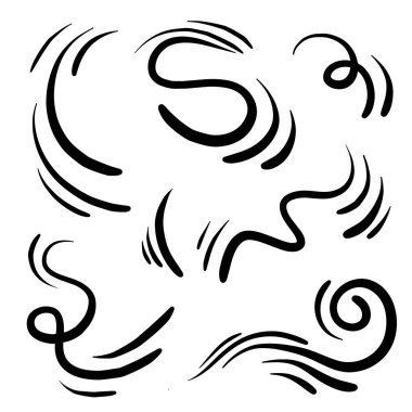 Doodle rüzgar çizgisi çizimi hazır. El çizimi rüzgar hareketi, hava üfleme, girdap elementleri. Hava üfleme hareketleri, soyut çizgiler. İzole vektör illüstrasyonu.