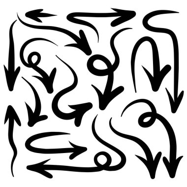 El çizilmiş oklar ayarlandı, vektör illüstrasyon grafik tasarım ögeleri.