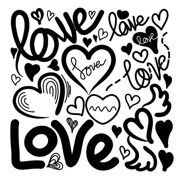 Beyaz arkaplanda izole edilmiş kalp şeklindeki karalama seti.