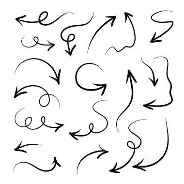 El çizilmiş oklar ayarlandı, vektör illüstrasyon grafik tasarım ögeleri.