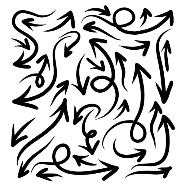 Beyaz arka planda el çizimi ok ayarlandı. vektör illüstrasyonu.