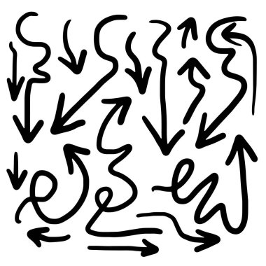 El çizilmiş oklar ayarlandı, vektör illüstrasyon grafik tasarım ögeleri.