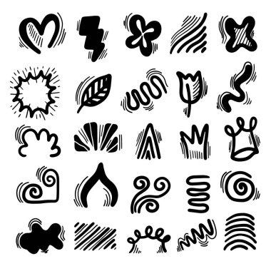 El çizimi şirin çizgi film yüz ifadesi çizgi çizgi vuruşu seti. hareket çizimi, eğri yön okları, emoticon efektleri tasarım elemanları, çizgi film karalama anime simgeleri.