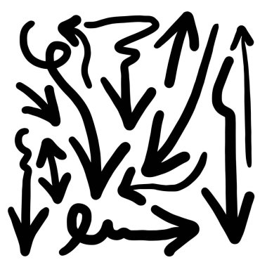 El çizilmiş oklar ayarlandı, vektör illüstrasyon grafik tasarım ögeleri.