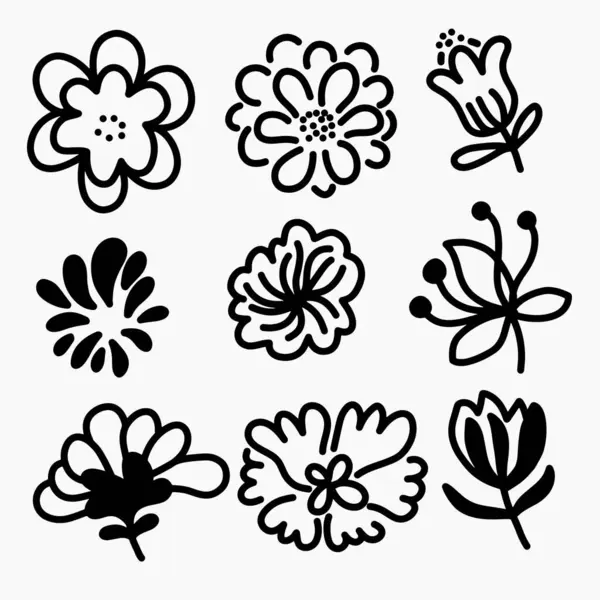 El çizimi çiçek ve dallar beyaz arka plana karalama yapar.