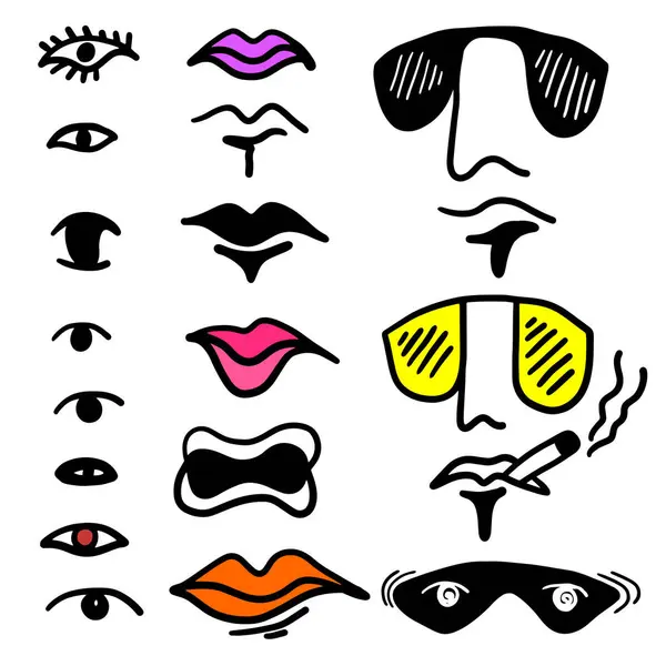 Duygular. Bir çift karalama yüzü. Gülümse. vektör illüstrasyonu.