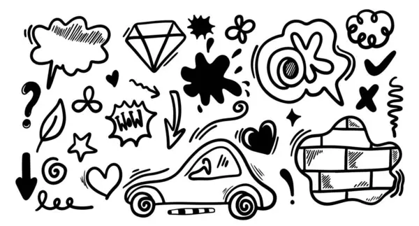 Beyaz arka planda dekorasyon için el çizimi şirin karalamalar, Sevimli El Çizimi Karalama, Boyama için Sayfa.