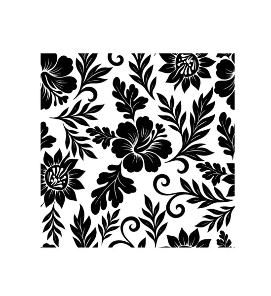 Hediye paketi, tekstil, baskı, duvar kağıdı için siyah kasımpatı ve Hibiscus çiçeği ile kusursuz desen.