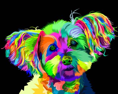 Renkli Yorkshire Teriyeri köpek kafası pop sanat tarzında. vektör illüstrasyonu