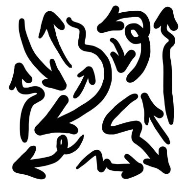 El çizimi ok vektör seti. Doodle Arrows Vektör Çizimi.