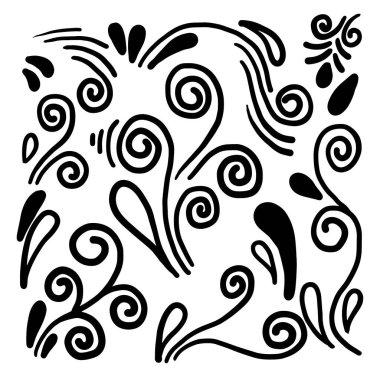 El çizimi dekoratif bukleler ve girdaplar koleksiyonu.