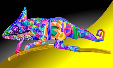 Renkli iguana pop sanatı, tişörtler için baskı ve diğeri, moda giyim tasarımı..